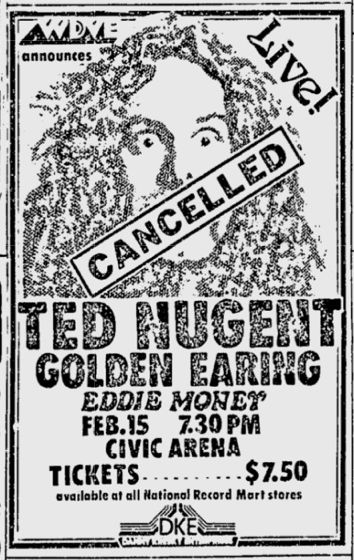 1978-02-15 Ted Nugent&GE Pittsburg - Civic Arena Show cancelled ad